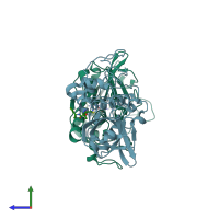 PDB entry 6ay2 coloured by chain, side view.