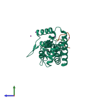 PDB entry 6ay9 coloured by chain, side view.