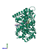PDB entry 6ayc coloured by chain, side view.