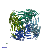 PDB entry 6aye coloured by chain, side view.