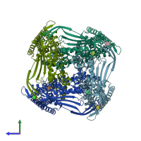 PDB entry 6ayf coloured by chain, side view.