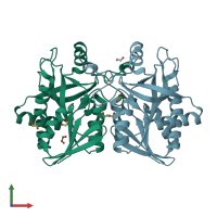 PDB entry 6aym coloured by chain, front view.