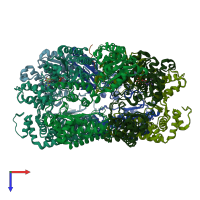 PDB entry 6az0 coloured by chain, ensemble of 5 models, top view.