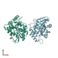 PDB entry 6azc coloured by chain, front view.