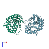 PDB entry 6azc coloured by chain, top view.
