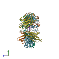 PDB entry 6azl coloured by chain, side view.