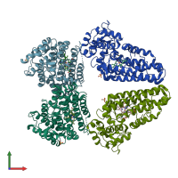 PDB entry 6azu coloured by chain, front view.