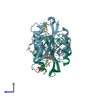 PDB entry 6b09 coloured by chain, side view.