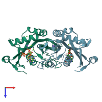 PDB entry 6b09 coloured by chain, top view.