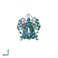 PDB entry 6b0y coloured by chain, side view.
