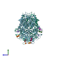 PDB entry 6b1e coloured by chain, side view.