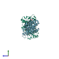 PDB entry 6b1f coloured by chain, side view.