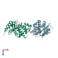 PDB entry 6b1w coloured by chain, top view.