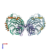 PDB entry 6b20 coloured by chain, top view.