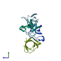 PDB entry 6b29 coloured by chain, side view.