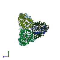 PDB entry 6b2o coloured by chain, side view.