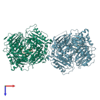 PDB entry 6b3q coloured by chain, top view.