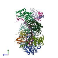 PDB entry 6b46 coloured by chain, side view.