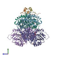 PDB entry 6b4j coloured by chain, side view.