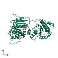 Monomeric assembly 2 of PDB entry 6b4k coloured by chemically distinct molecules, front view.