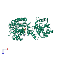 Monomeric assembly 2 of PDB entry 6b4k coloured by chemically distinct molecules, top view.