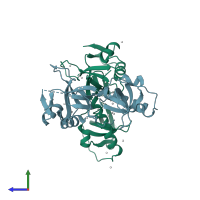 PDB entry 6b57 coloured by chain, side view.