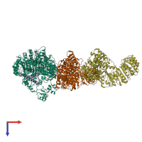 PDB entry 6b5b coloured by chain, top view.