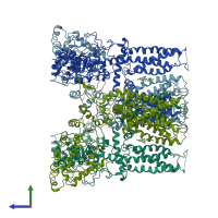 PDB entry 6b5v coloured by chain, side view.