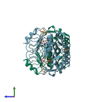 PDB entry 6b63 coloured by chain, side view.