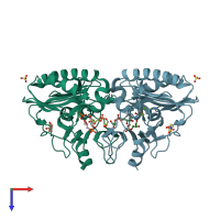 PDB entry 6b63 coloured by chain, top view.