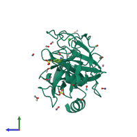 PDB entry 6b6t coloured by chain, side view.