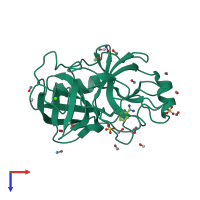 PDB entry 6b6t coloured by chain, top view.