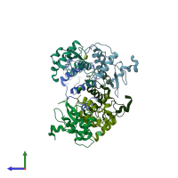 PDB entry 6b72 coloured by chain, side view.