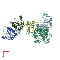 PDB entry 6b72 coloured by chain, top view.