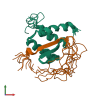 PDB entry 6b7g coloured by chain, ensemble of 10 models, front view.