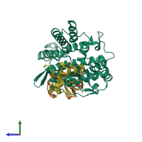 PDB entry 6b7m coloured by chain, side view.