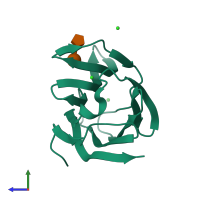 PDB entry 6b8k coloured by chain, side view.