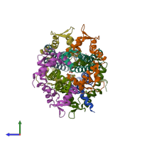 PDB entry 6b8n coloured by chain, side view.