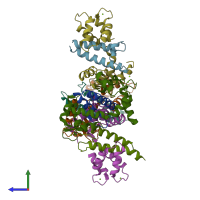 PDB entry 6b8q coloured by chain, side view.