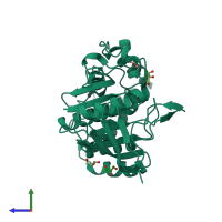 PDB entry 6b8x coloured by chain, side view.