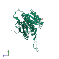 PDB entry 6b91 coloured by chain, side view.