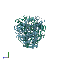 PDB entry 6b96 coloured by chain, side view.