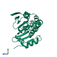 PDB entry 6b99 coloured by chain, side view.