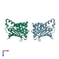 PDB entry 6b9a coloured by chain, top view.