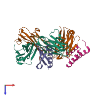 PDB entry 6bah coloured by chain, top view.