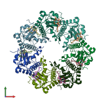 PDB entry 6bba coloured by chain, front view.