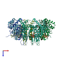 PDB entry 6bba coloured by chain, top view.