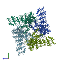 PDB entry 6bbj coloured by chain, side view.