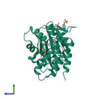 PDB entry 6bbu coloured by chain, side view.