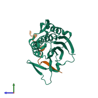 PDB entry 6bcd coloured by chain, side view.